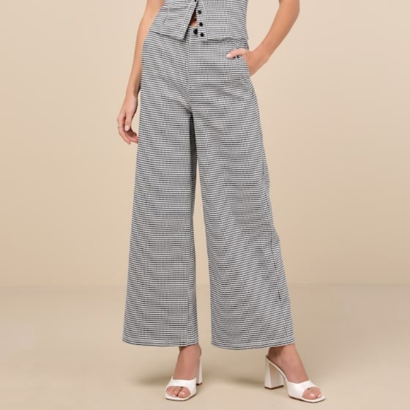 Lulus Erica Black And White Gingham Wide-leg Pants - Size L - Picture 1 of 3